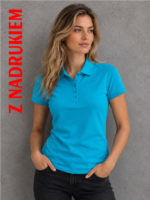 Koszulka polo damska Malfini Cotton Heavy 216 z nadrukiem, kolor turkusowy